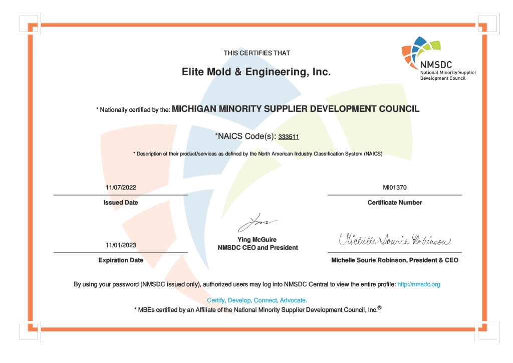 MBE Certified - Elite Mold & Engineering