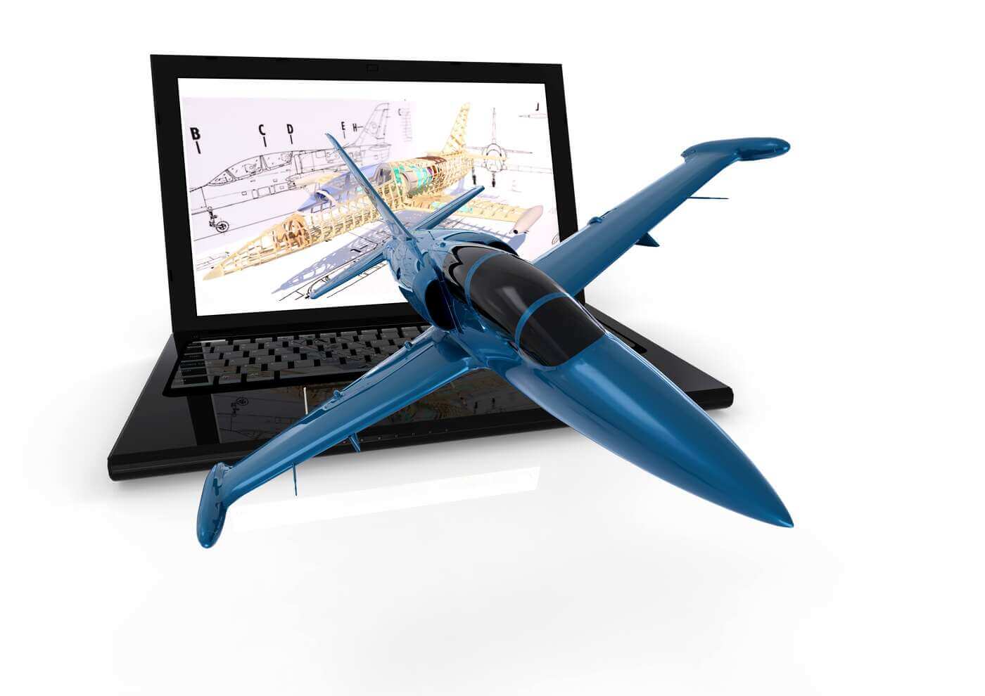 Quality aerospace injection molding services. Aerospace design coming out of laptop